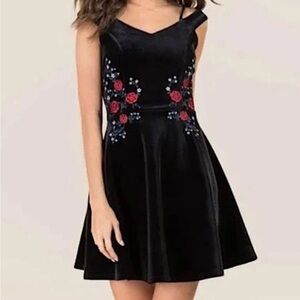 Francesca's Collections Black Dress with Red Floral Accents